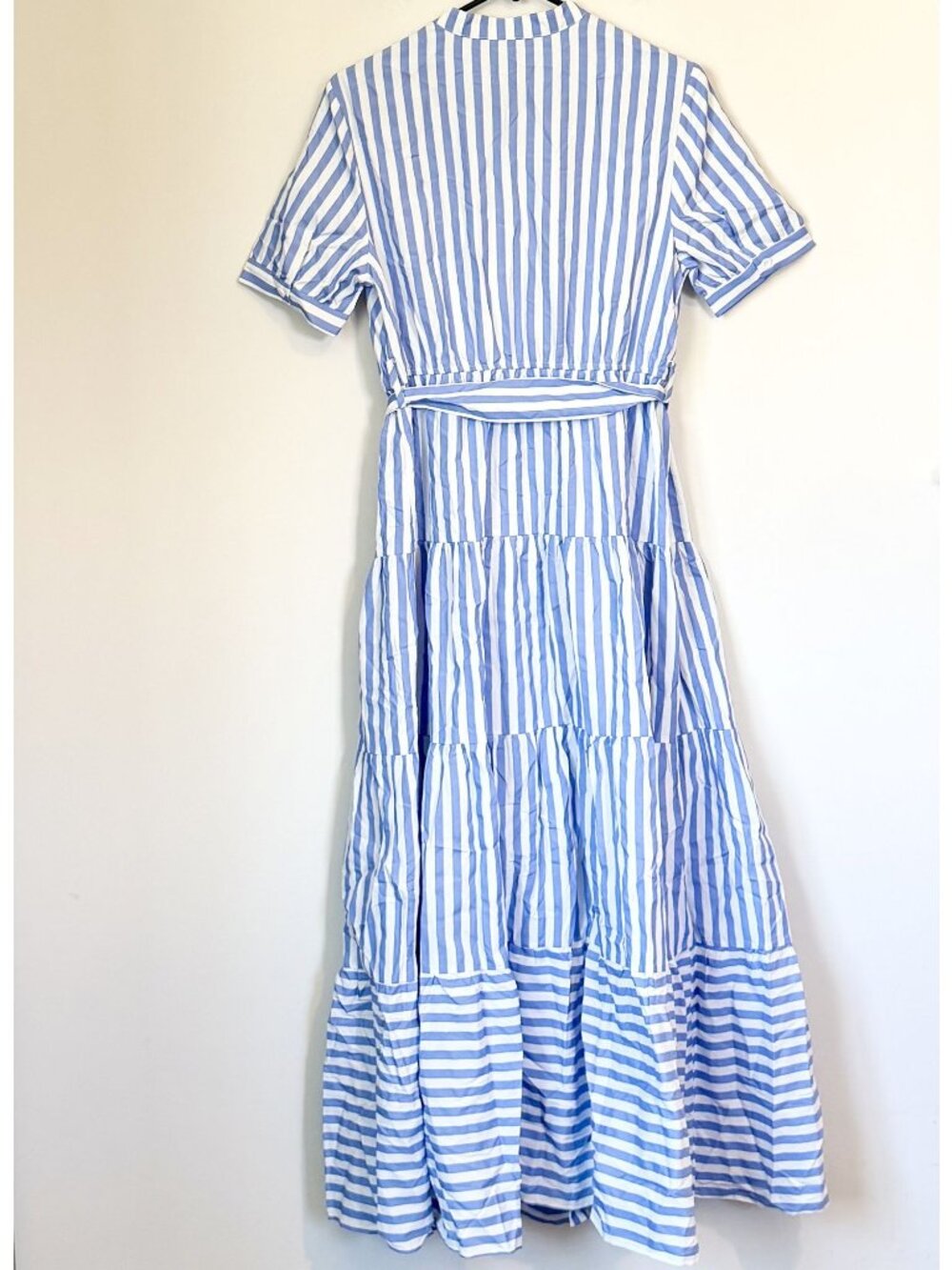 NWT Cupshe Blue Striped Puff Sleeve Front Button Maxi Dress - Size: Small - Picture 8 of 13